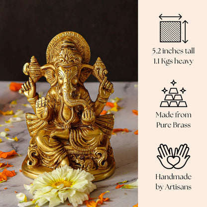 Lord Ganesh Sitting Brass Statue