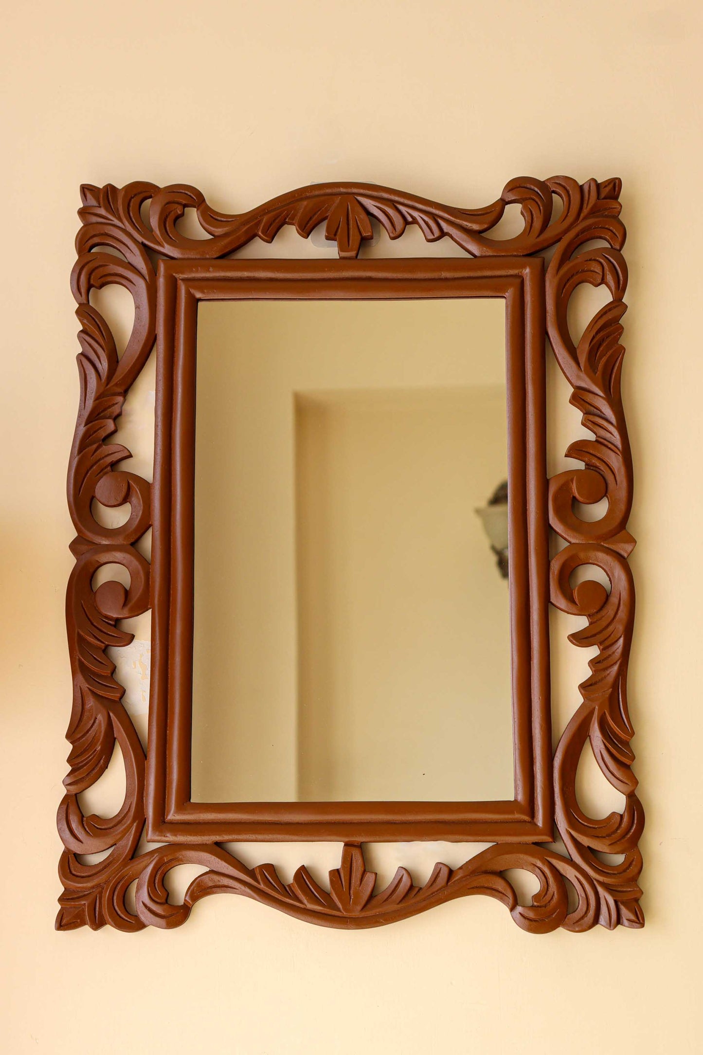 Brown Antique Carving Rectangle Wall Mirror