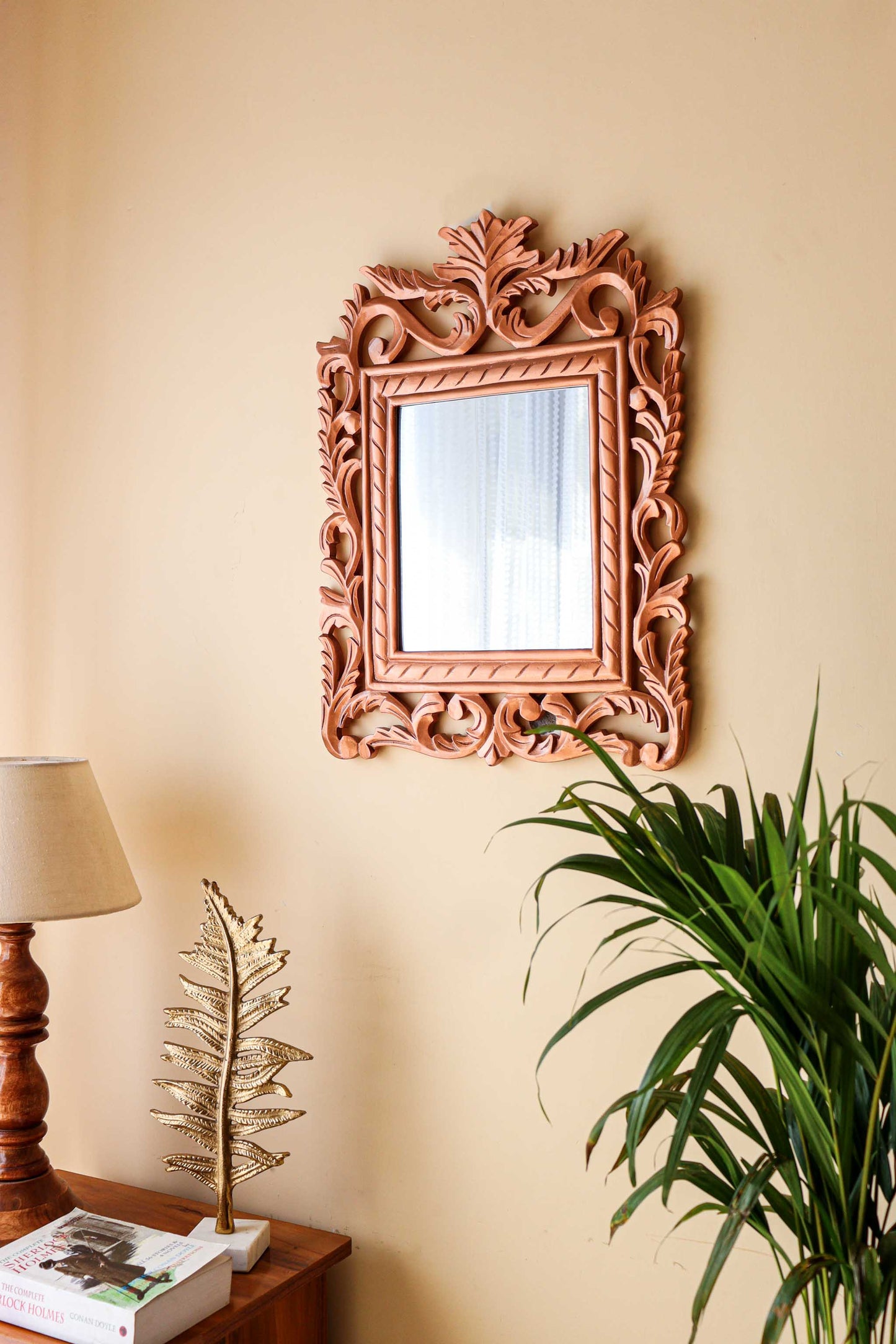 Copper Antique Carving Rectangle Wall Mirror