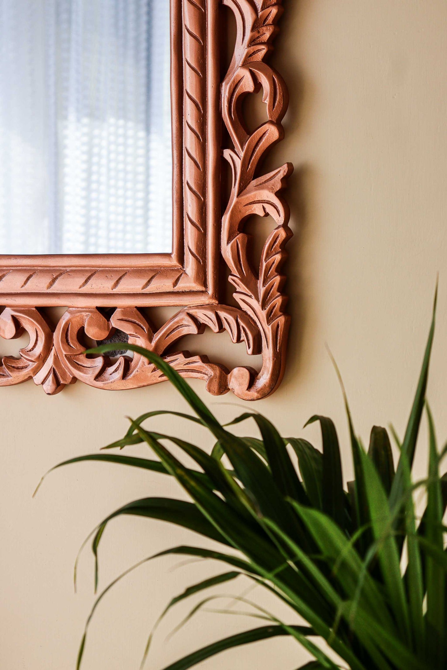 Copper Antique Carving Rectangle Wall Mirror