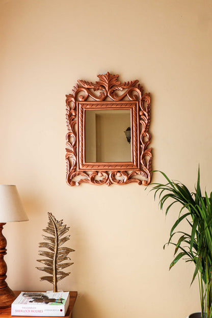 Copper Antique Carving Rectangle Wall Mirror