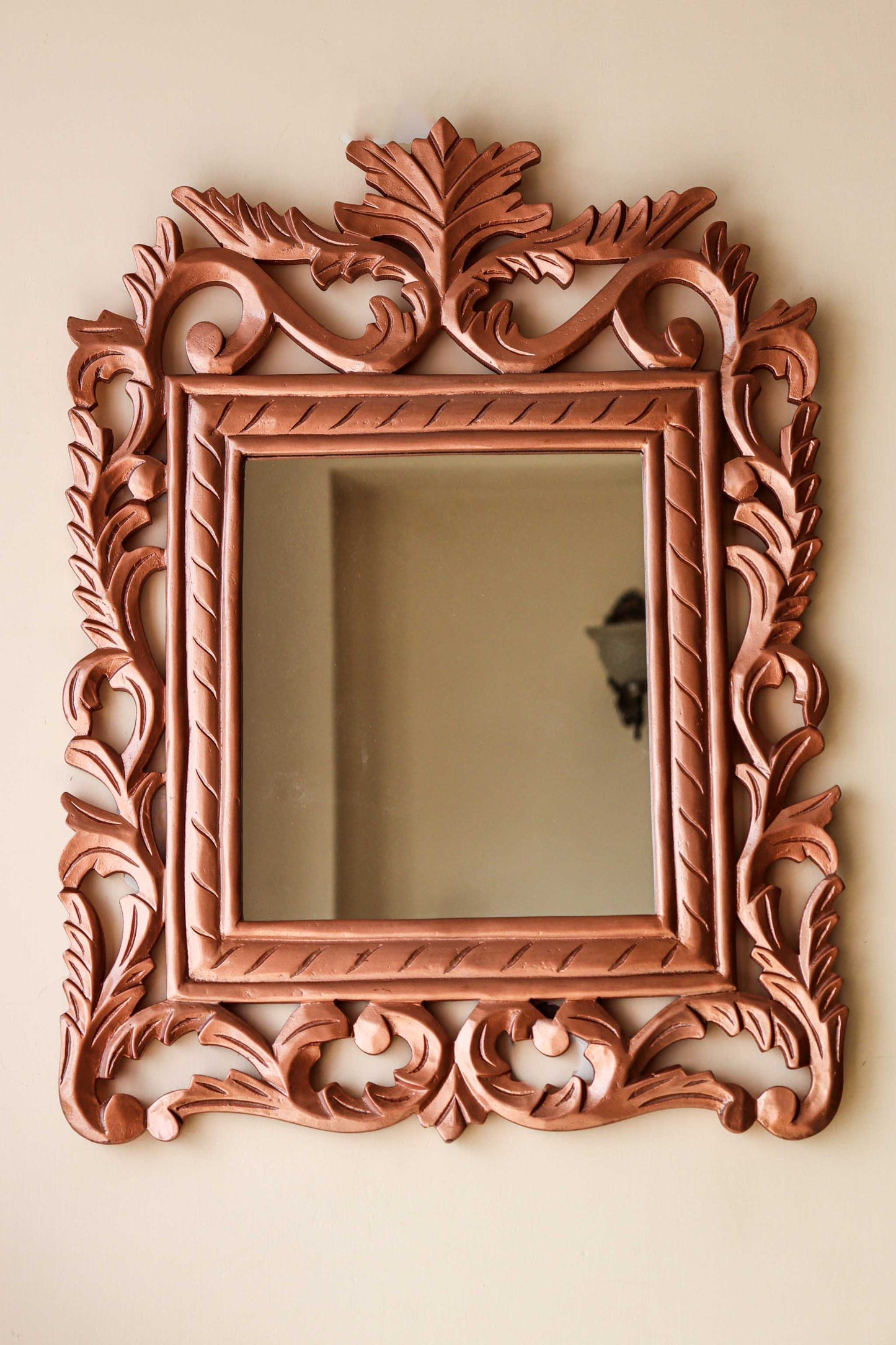 Copper Antique Carving Rectangle Wall Mirror