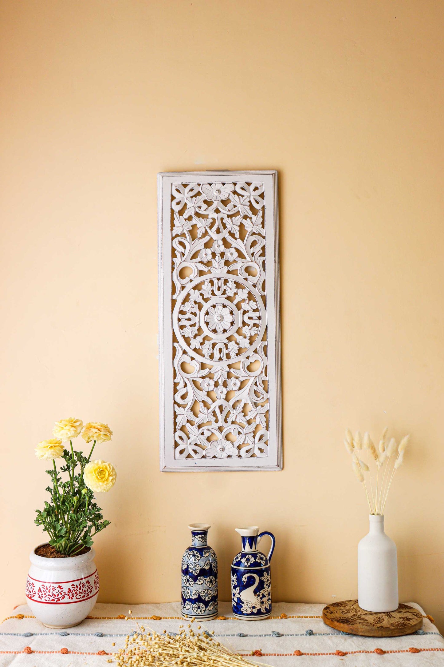 White Wooden Carving Wall Jali