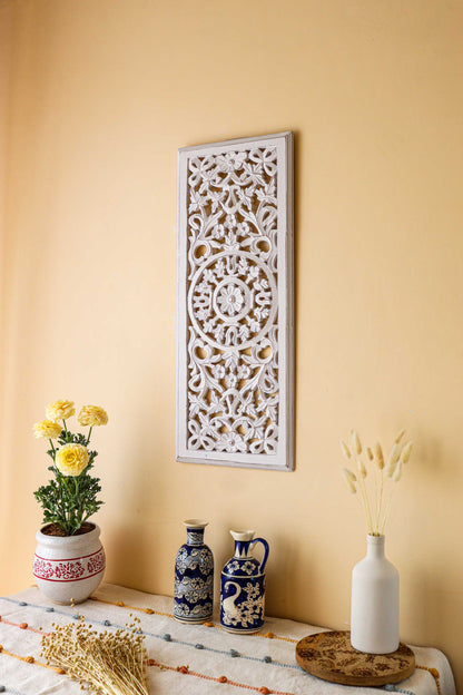 White Wooden Carving Wall Jali