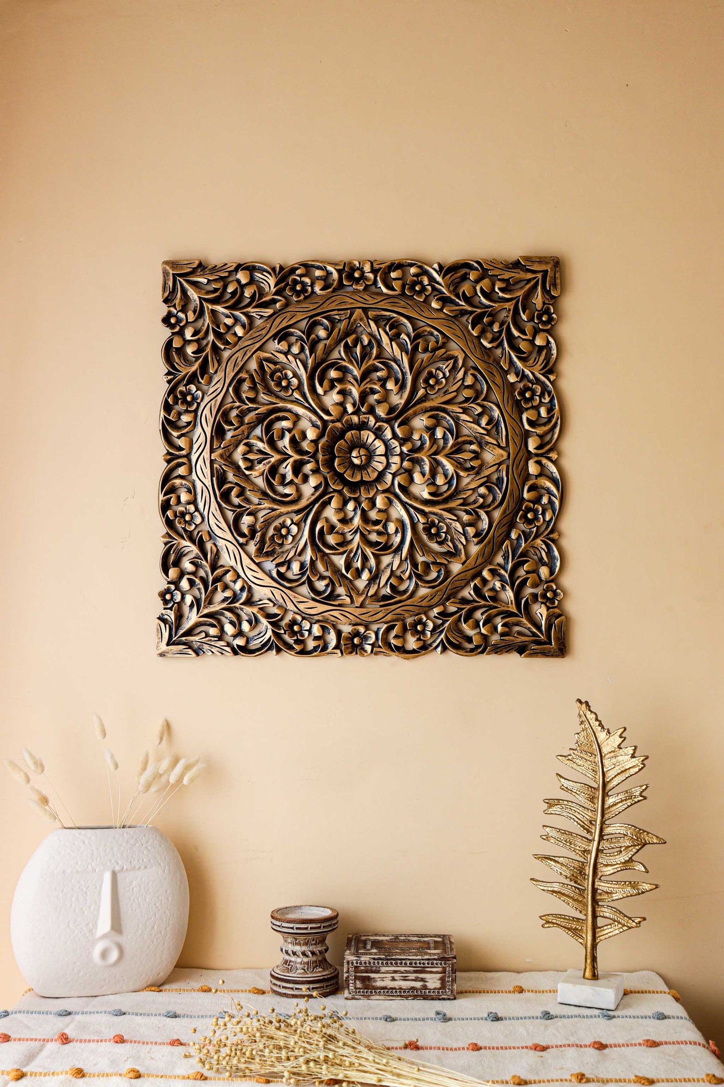 Golden Antique Carving Square Wall Panel