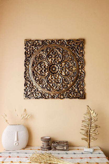 Golden Antique Carving Square Wall Panel