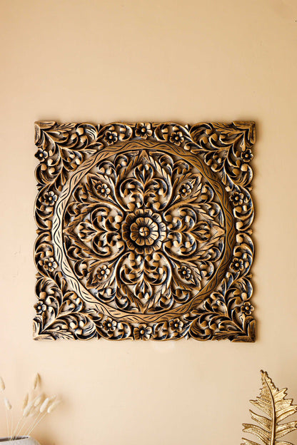 Golden Antique Carving Square Wall Panel