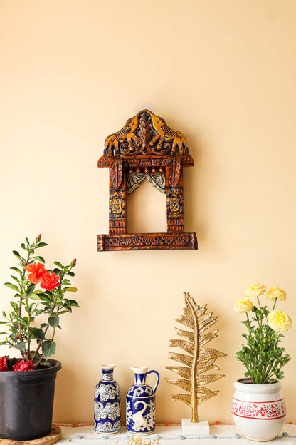 Elephant Wooden Jharokha Wall Hanging - Small