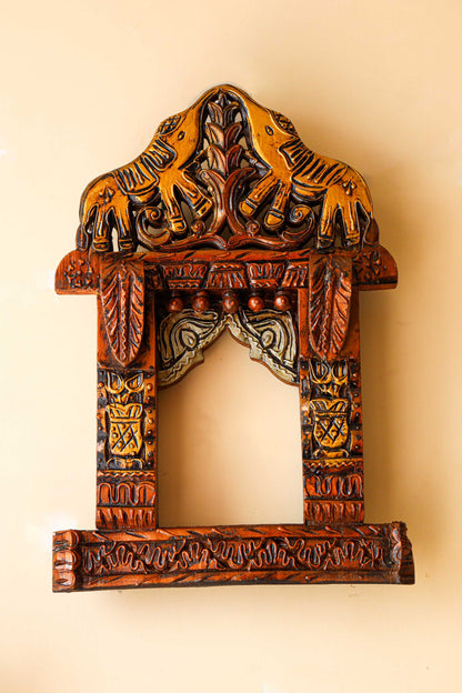 Elephant Wooden Jharokha Wall Hanging - Small