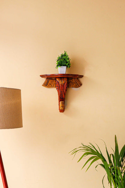 Decorative Elephant Wooden Carving Wall Shelf