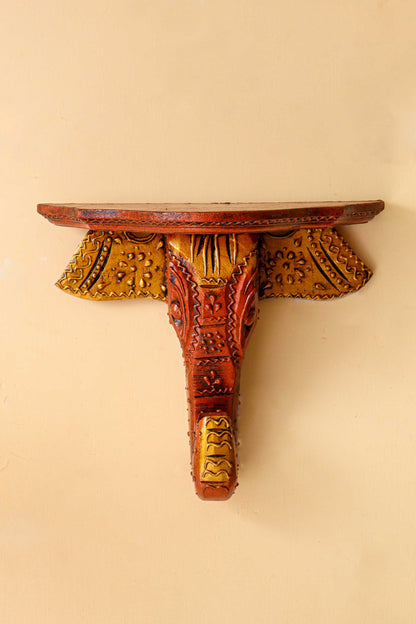 Decorative Elephant Wooden Carving Wall Shelf