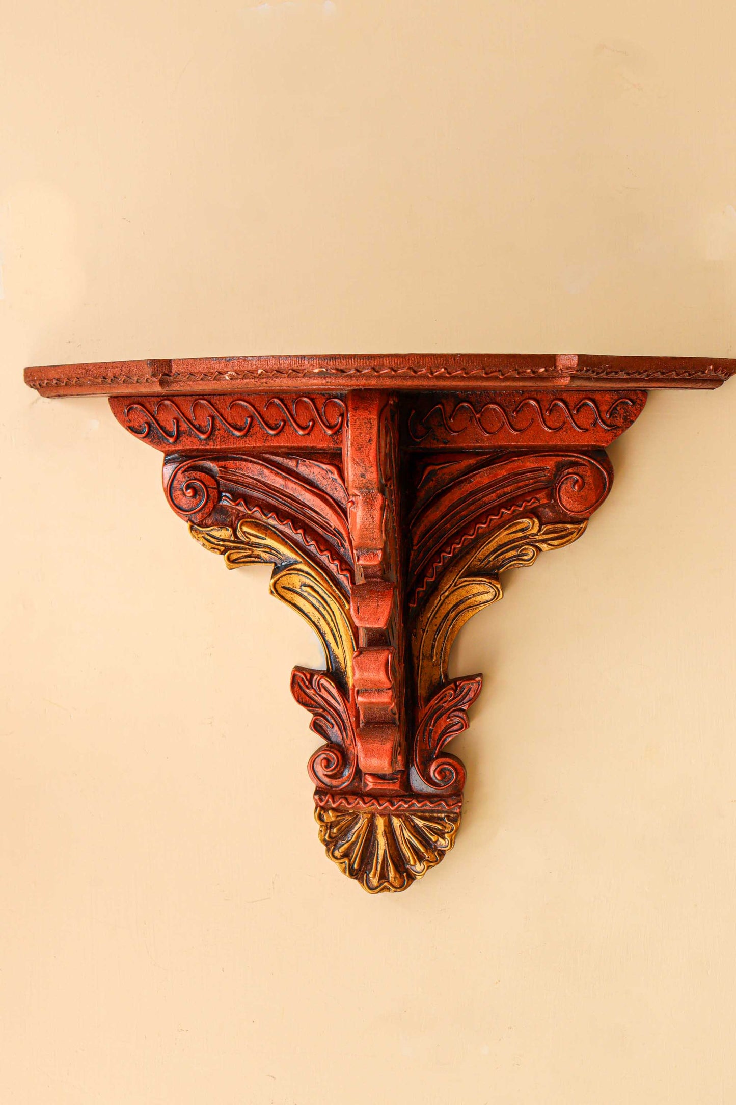 Walnut Leaves Wooden Carving Wall Shelf