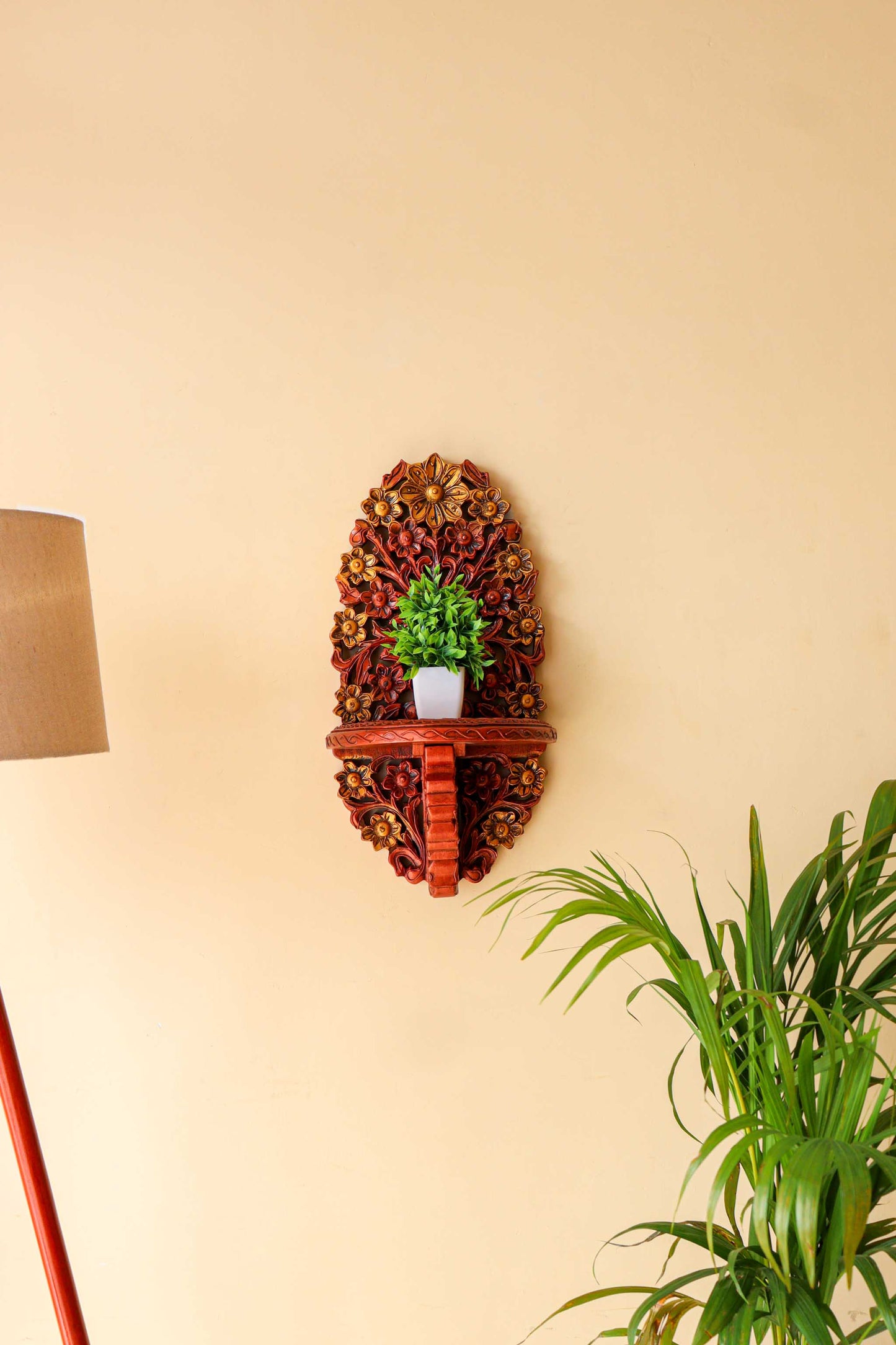 Floral Wooden Carving Wall Shelf