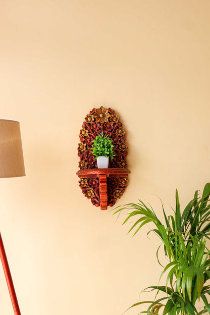 Floral Wooden Carving Wall Shelf