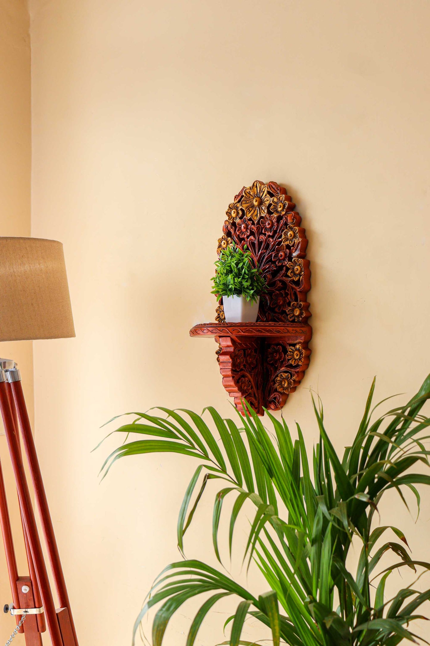 Floral Wooden Carving Wall Shelf