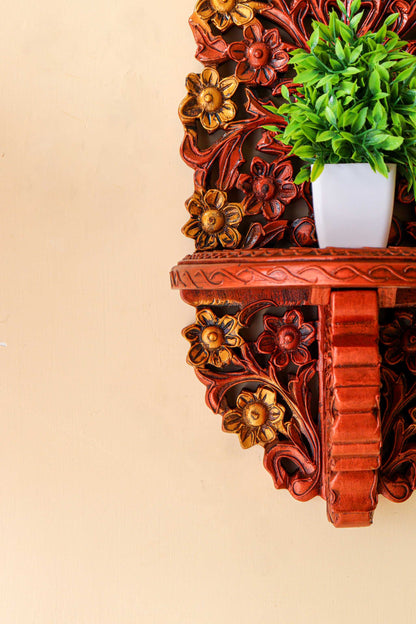 Floral Wooden Carving Wall Shelf