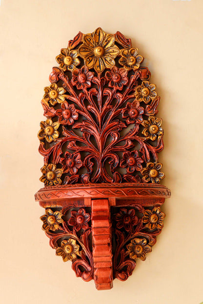 Floral Wooden Carving Wall Shelf