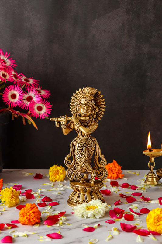 Lord Krishna Standing Brass Statue