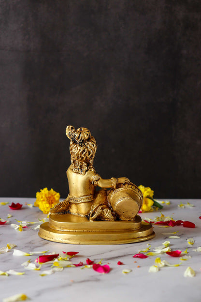 Bal Krishna With Makhan Pot Brass Statue