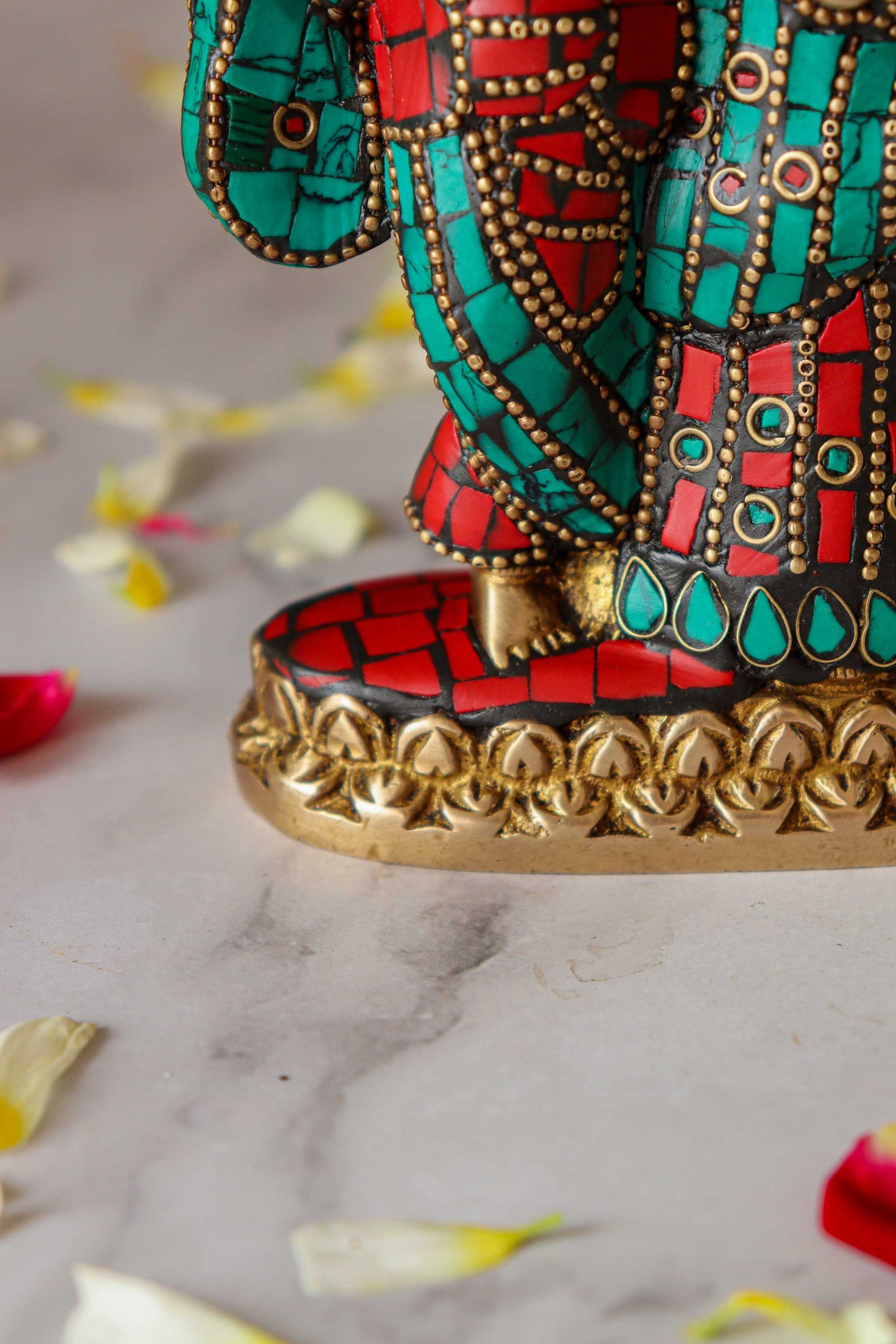 Radha Krishna Standing Brass Statue with Gems