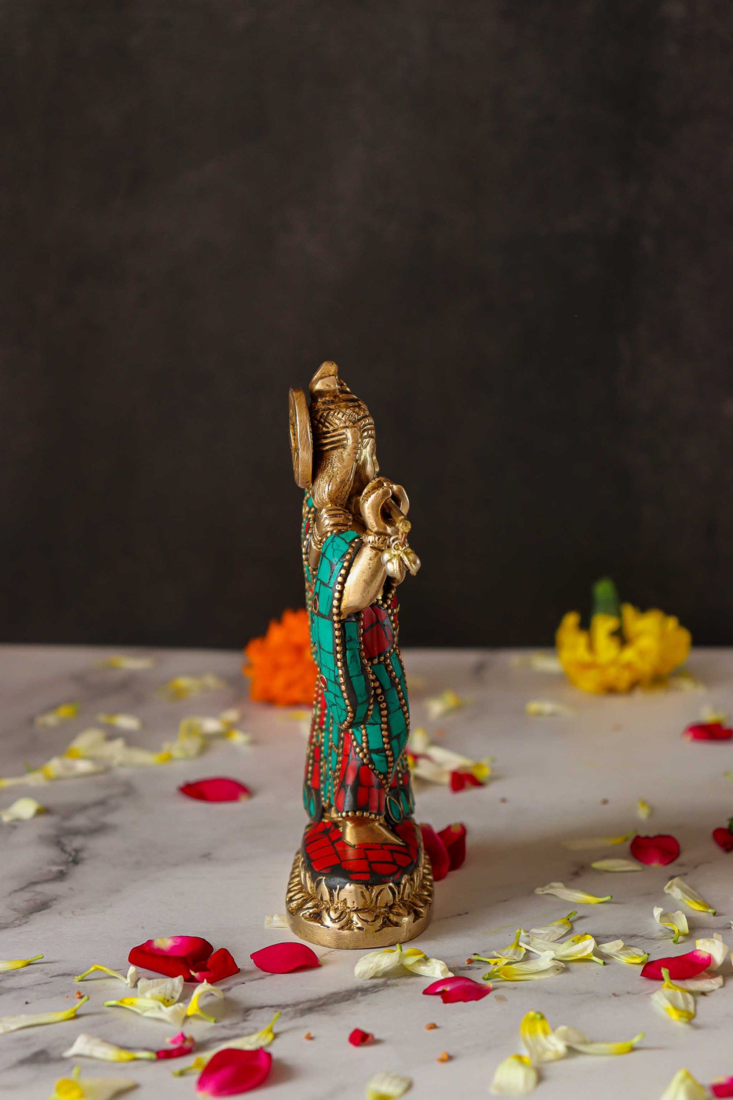 Radha Krishna Standing Brass Statue with Gems