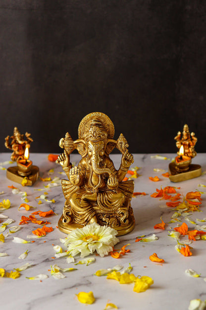 Lord Ganesh Sitting Brass Statue