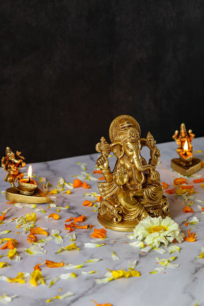 Lord Ganesh Sitting Brass Statue