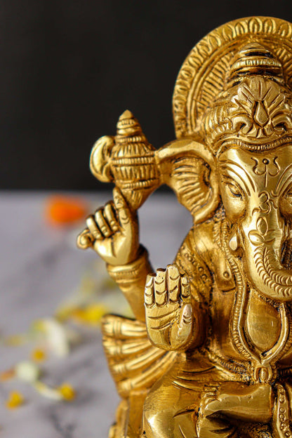 Lord Ganesh Sitting Brass Statue