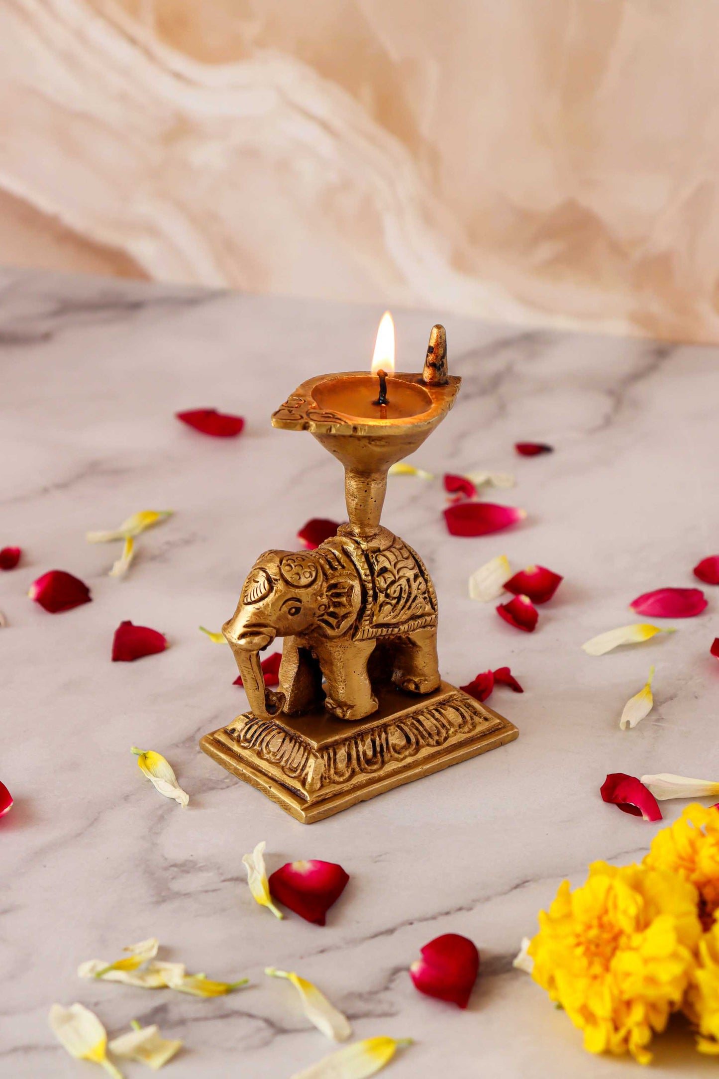 Brass Elephant Standing Oil Diya