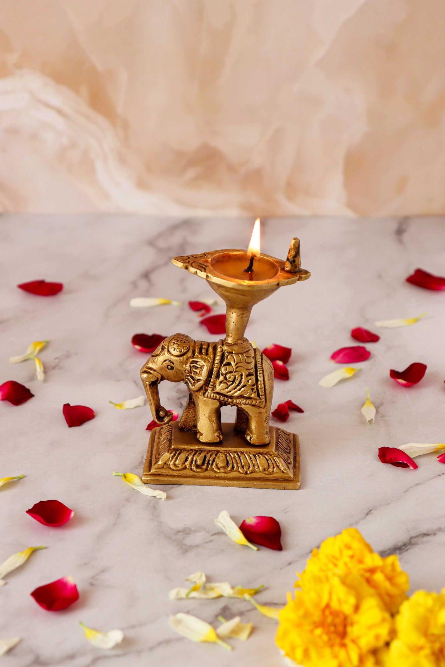 Brass Elephant Standing Oil Diya