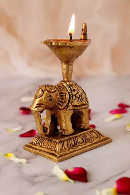 Brass Elephant Standing Oil Diya