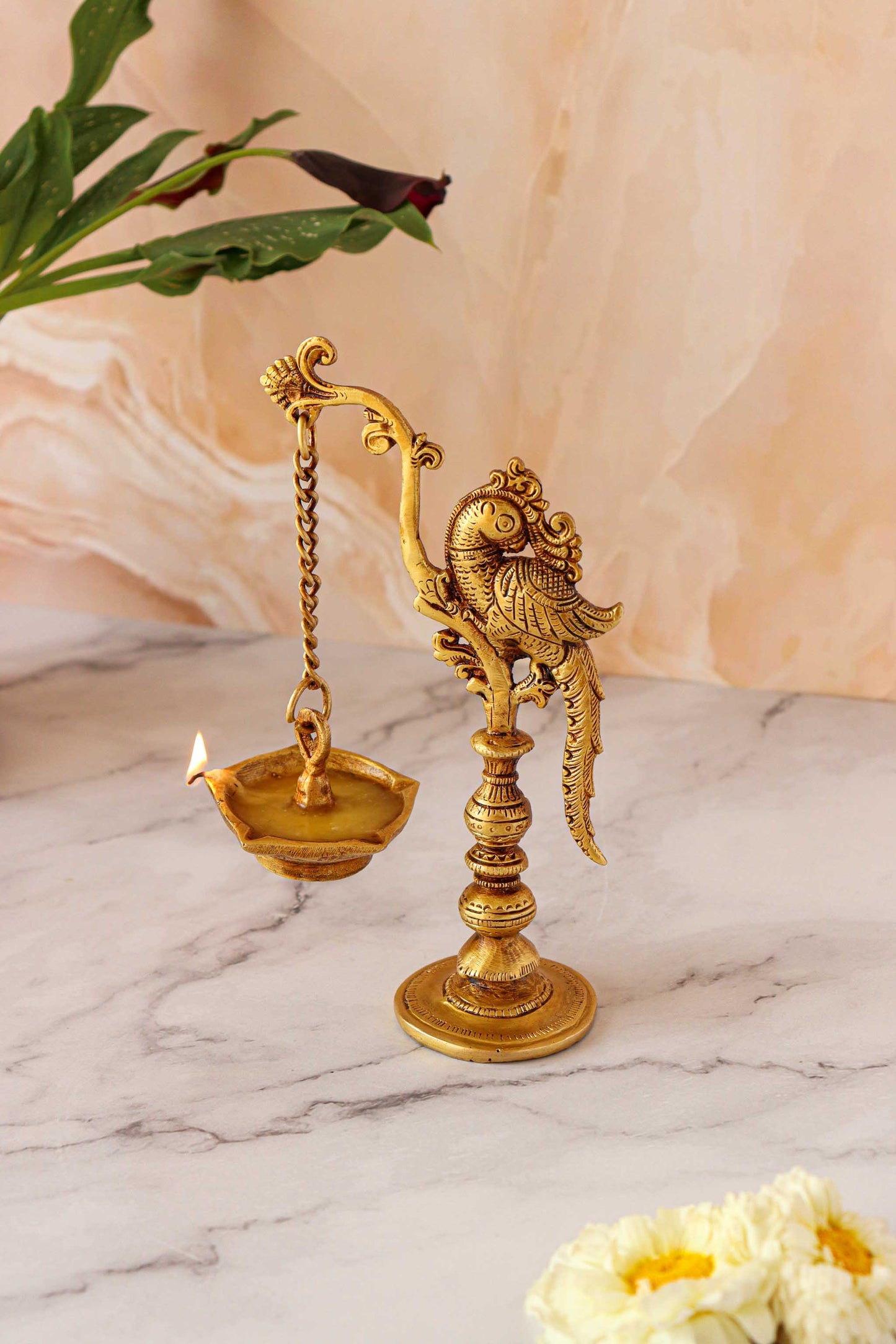 Brass Parrot Oil Lamp With Stand