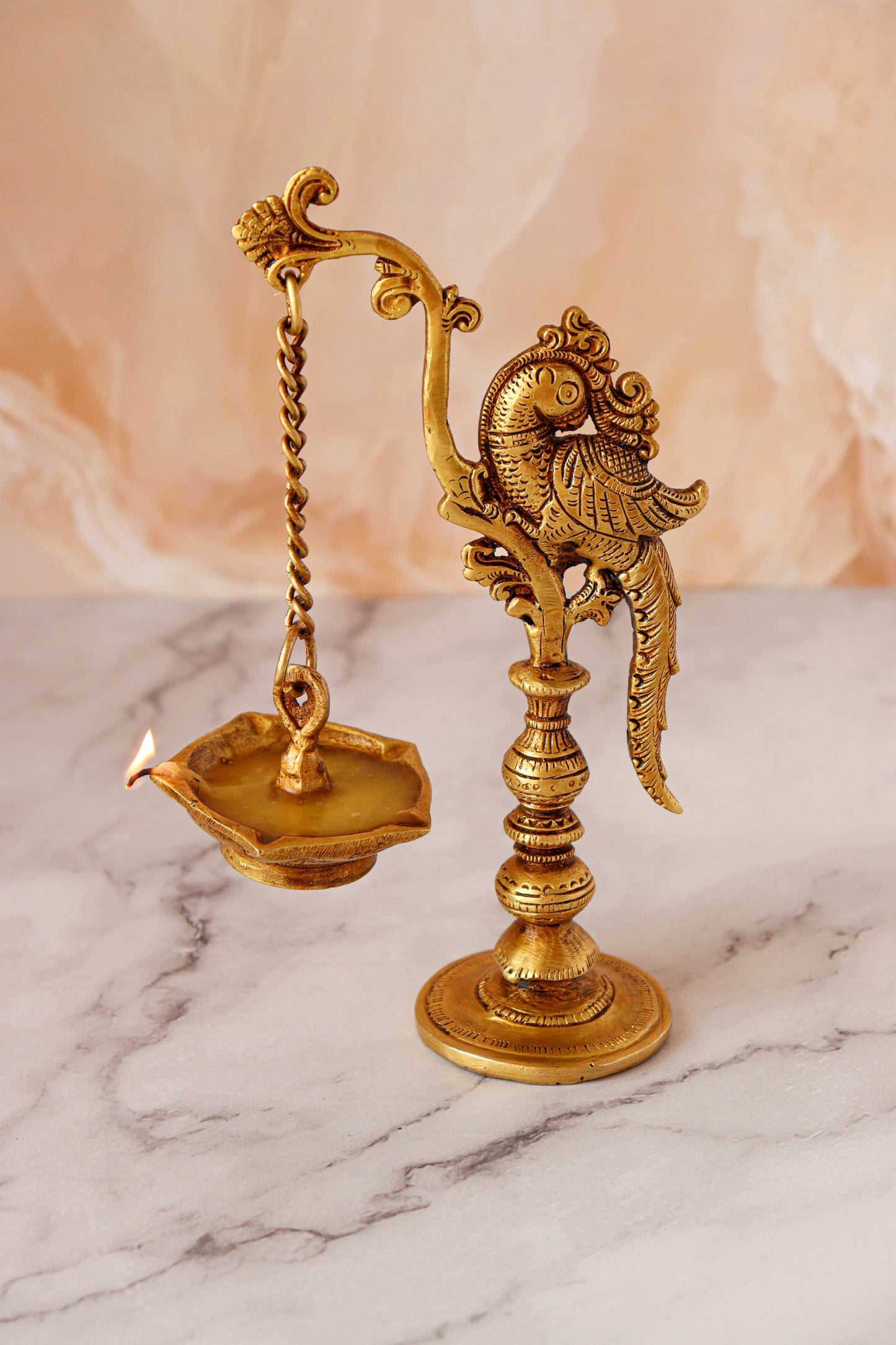 Brass Parrot Oil Lamp With Stand