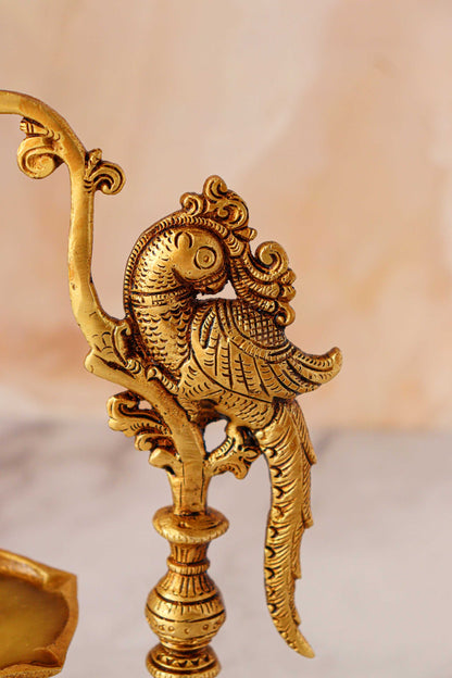 Brass Parrot Oil Lamp With Stand