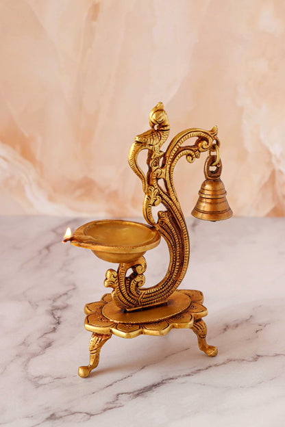 Brass Designer Peacock Handle Oil Lamp