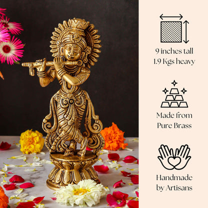 Lord Krishna Standing Brass Statue